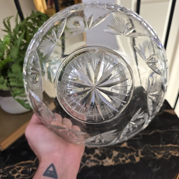 Vintage Cut Crystal Glass Bowl Starburst Pinwheel & Fan Pattern Console Bowl - Picture 7 of 9